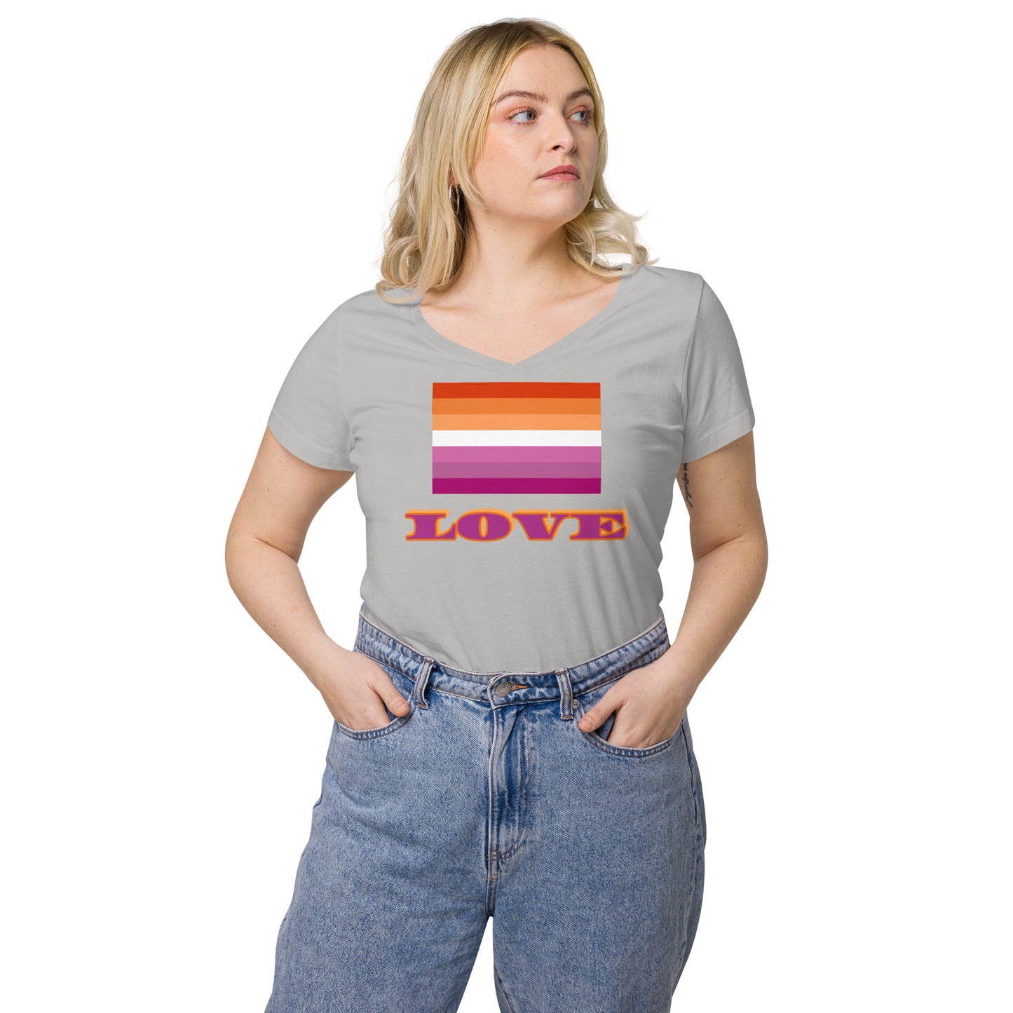 Lesbian Pride Flag Fitted V-Neck Shirt
