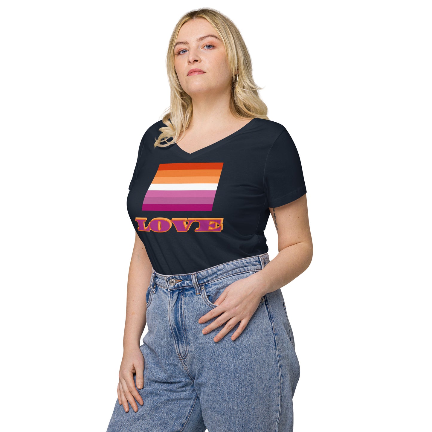 Lesbian Pride Flag Fitted V-Neck Shirt
