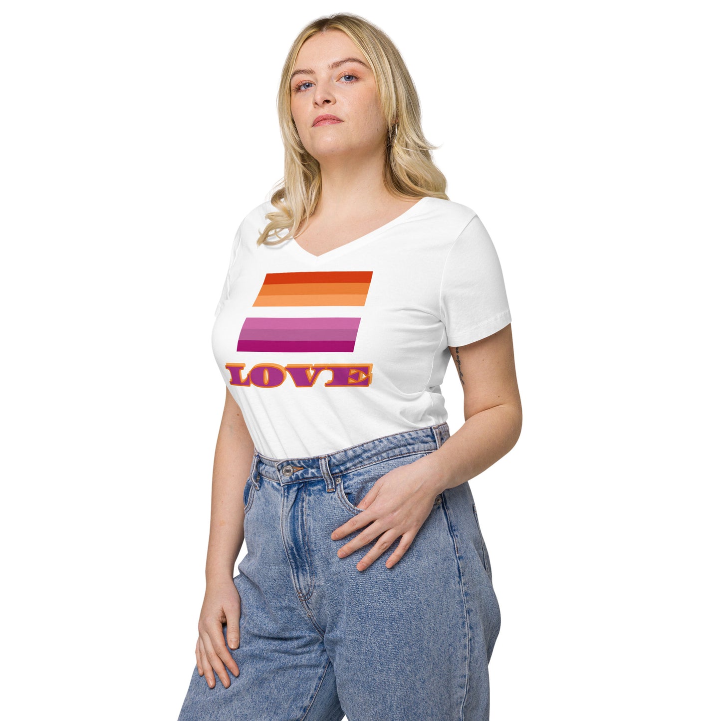 Lesbian Pride Flag Fitted V-Neck Shirt
