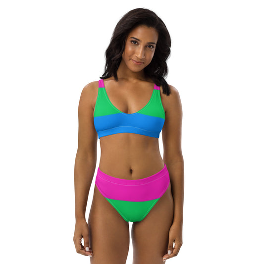 Polysexual Pride Flag Recycled High-Waisted Bikini