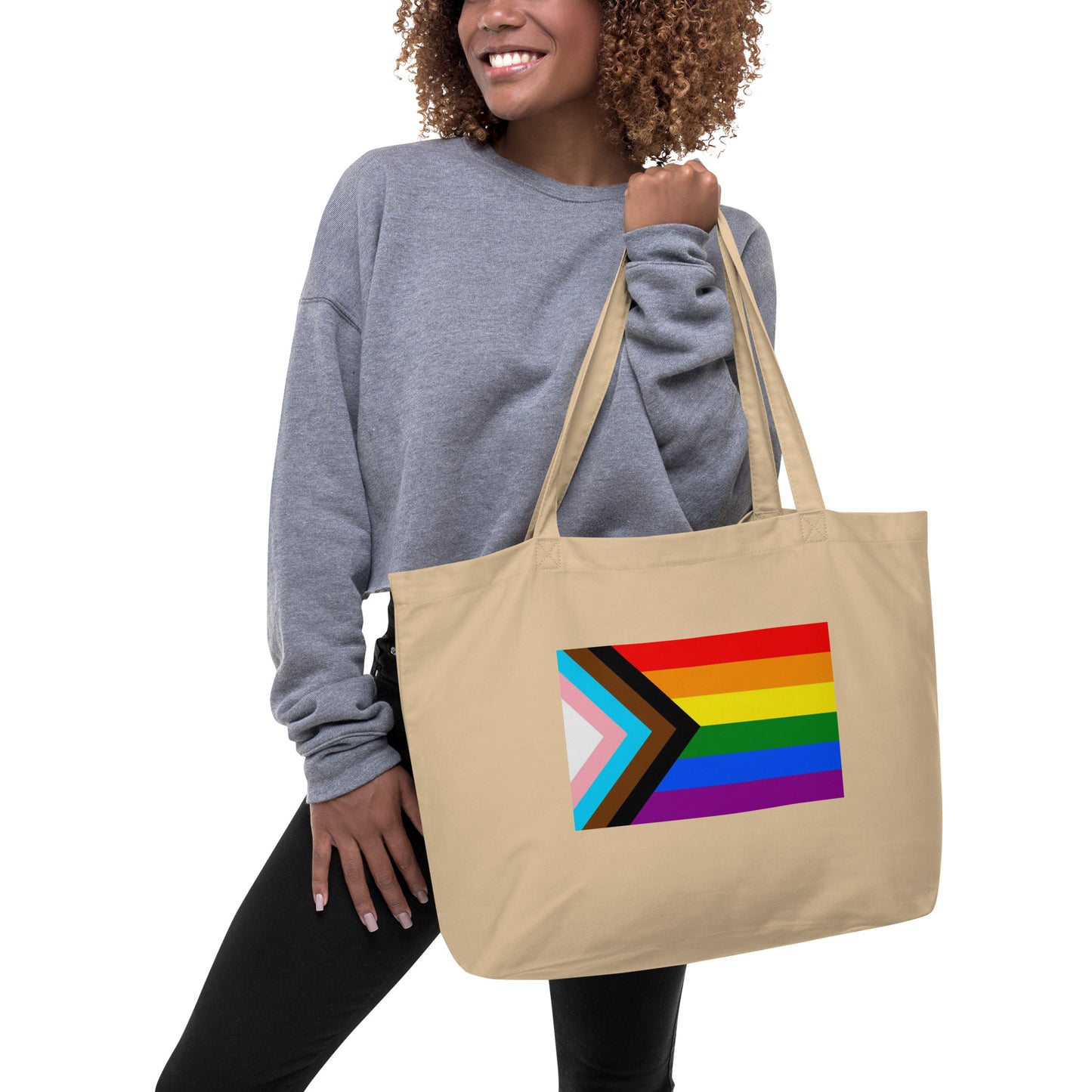 Progress Pride Flag Large Organic Tote Bag