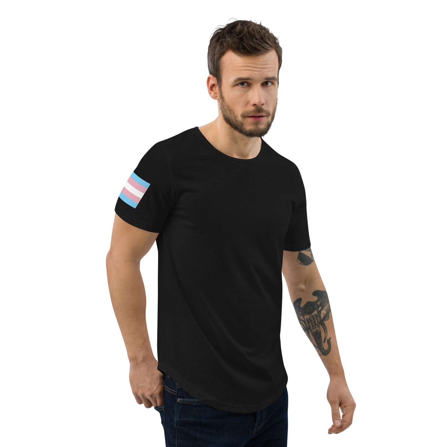 Transgender Pride Flag Curved Hem T-Shirt