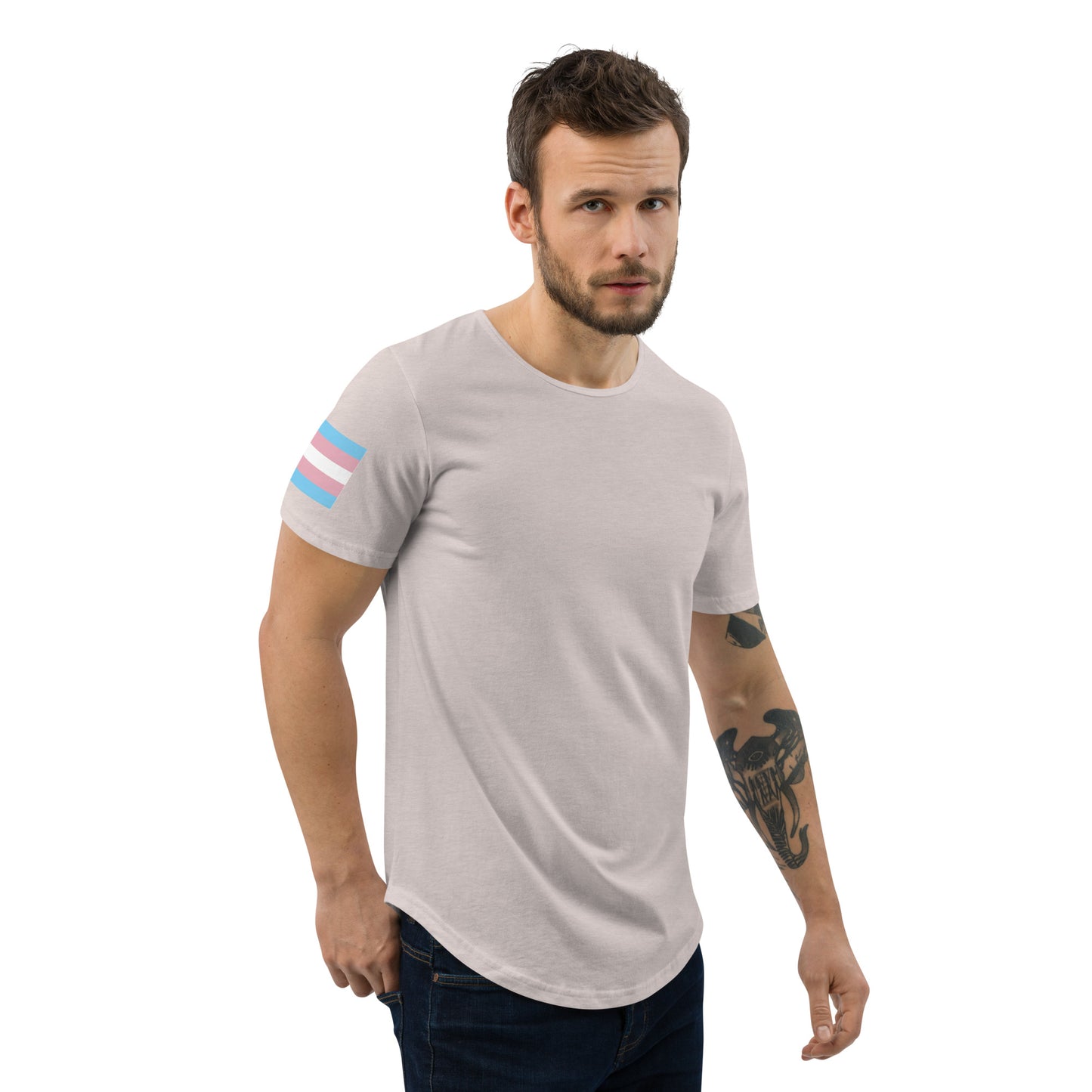 Transgender Pride Flag Curved Hem T-Shirt