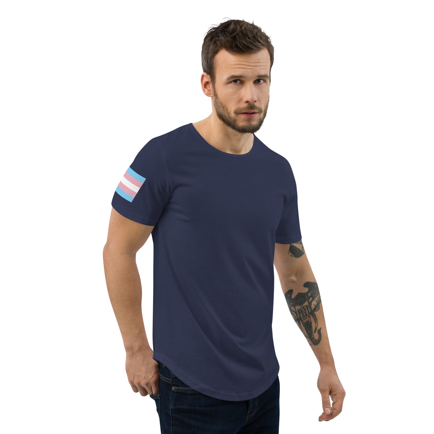 Transgender Pride Flag Curved Hem T-Shirt