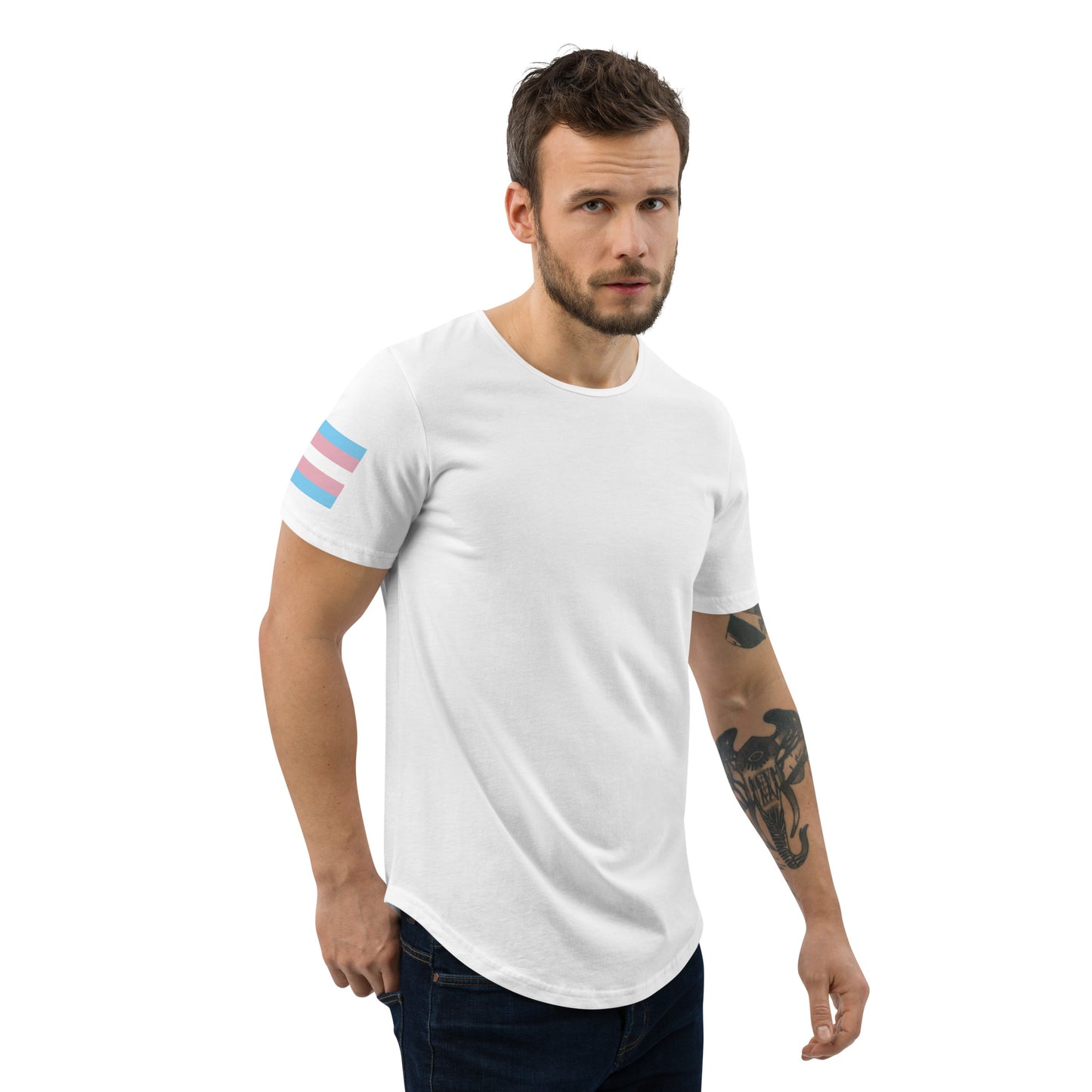 Transgender Pride Flag Curved Hem T-Shirt