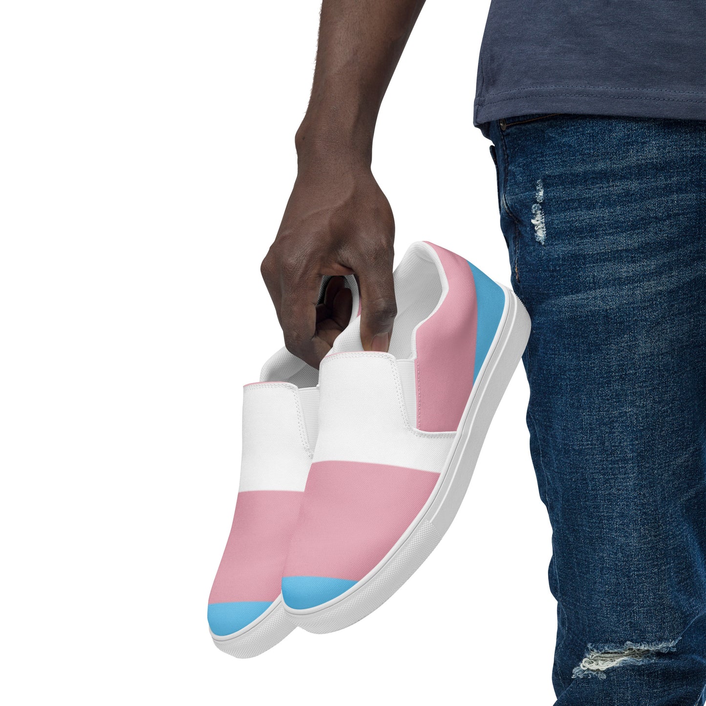 Transgender Pride Flag Men’s Sized Slip-On Canvas Shoes