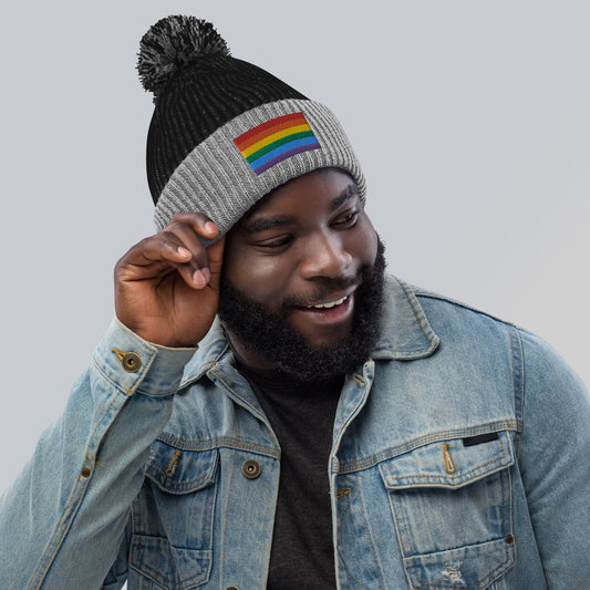 Pride Flag Pom-Pom Beanie