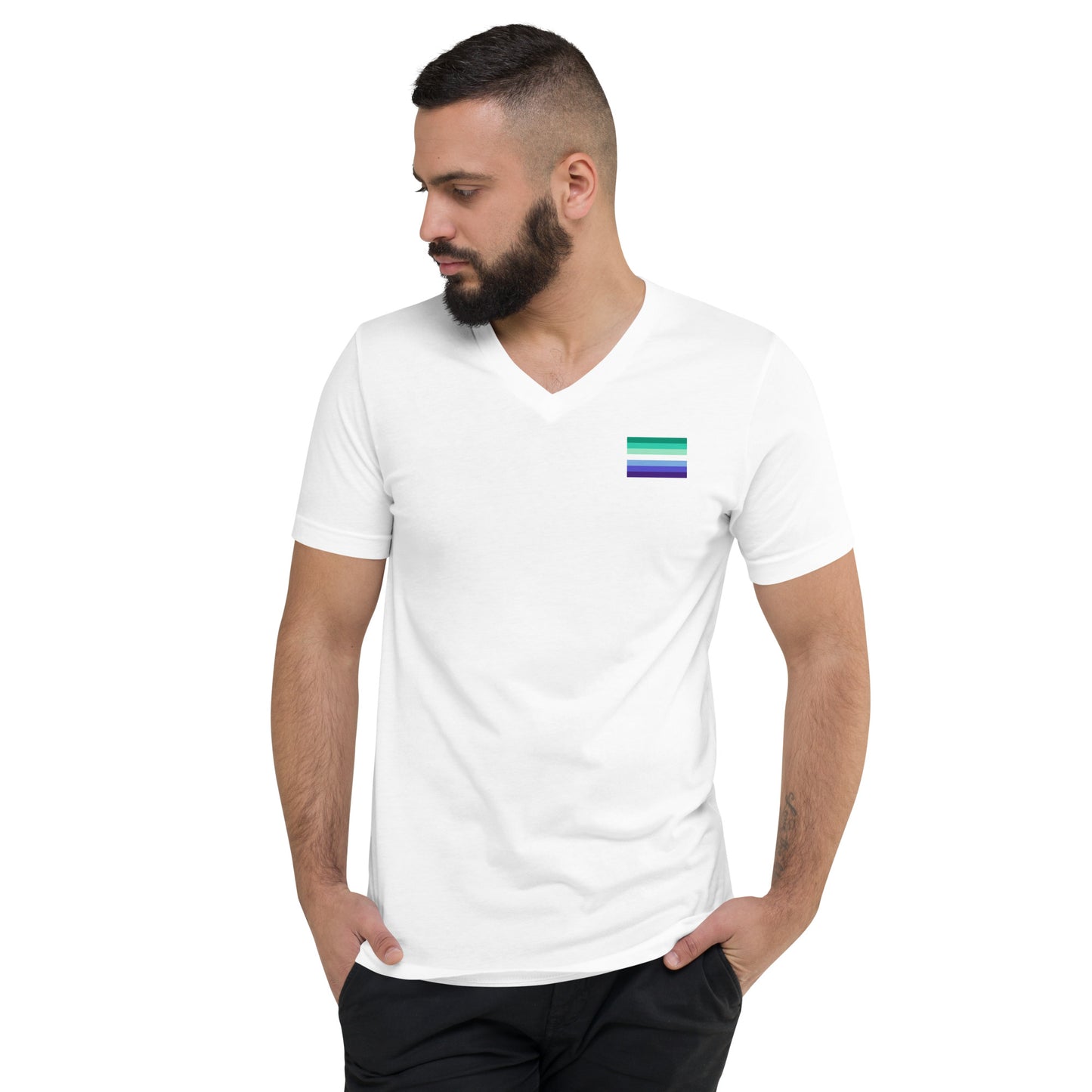 Gay Men's Pride Flag Short Sleeve V-Neck T-Shirt