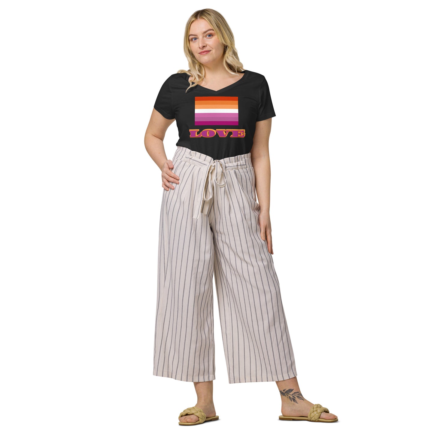 Lesbian Pride Flag  Fitted V-Neck Shirt