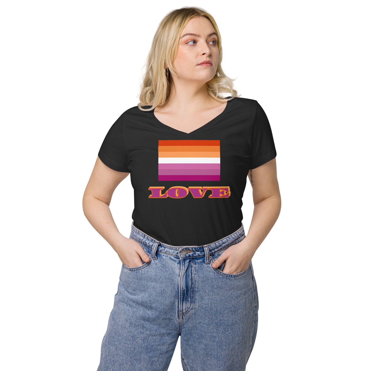 Lesbian Pride Flag  Fitted V-Neck Shirt