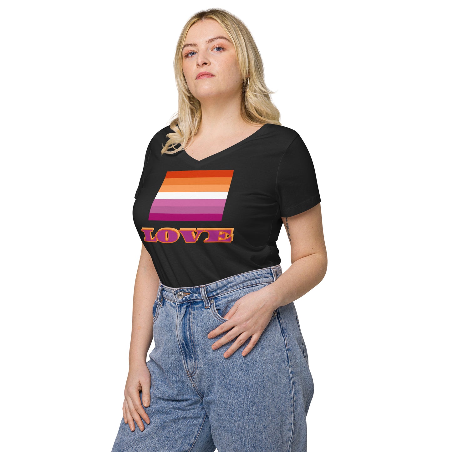 Lesbian Pride Flag  Fitted V-Neck Shirt