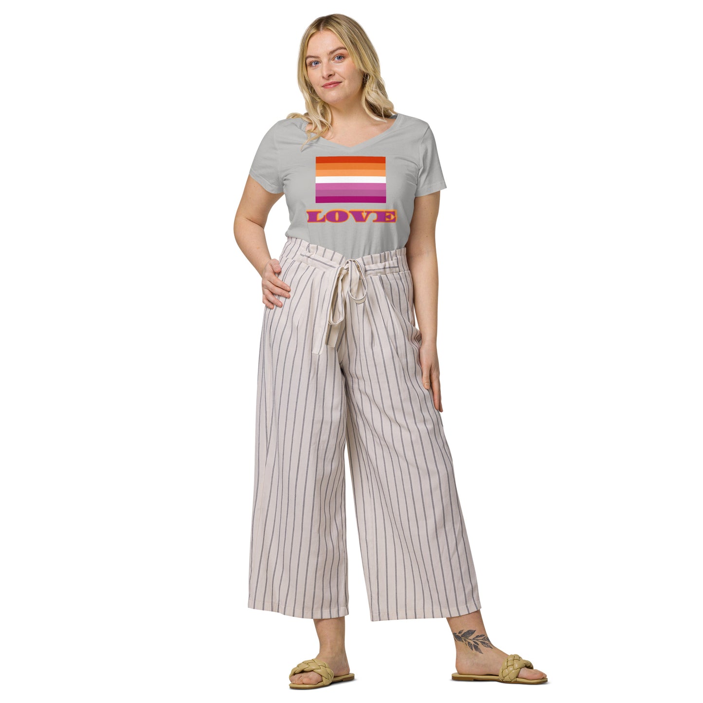 Lesbian Pride Flag  Fitted V-Neck Shirt