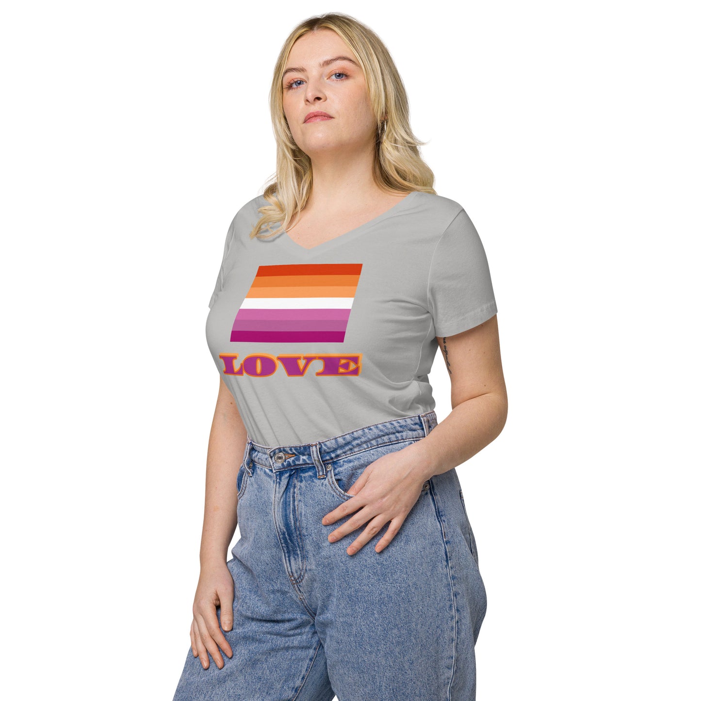 Lesbian Pride Flag  Fitted V-Neck Shirt