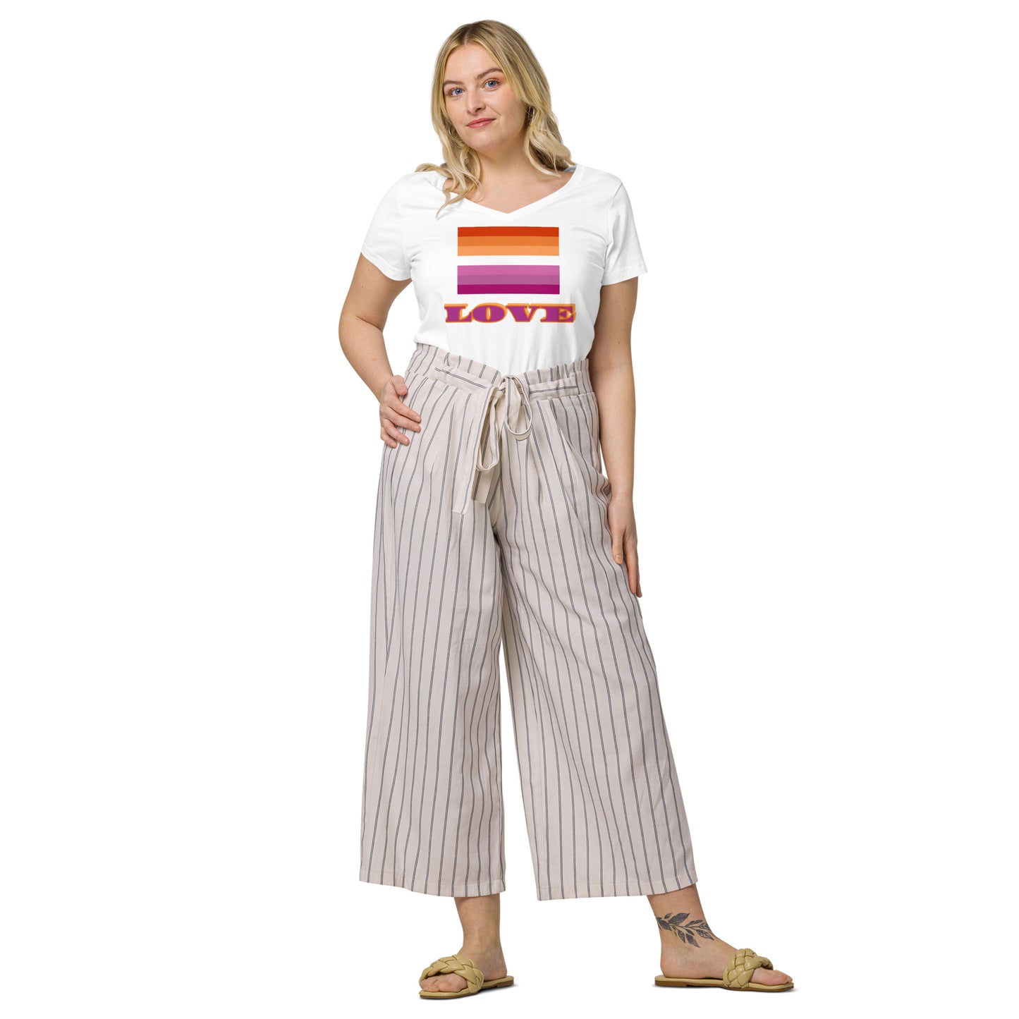 Lesbian Pride Flag  Fitted V-Neck Shirt