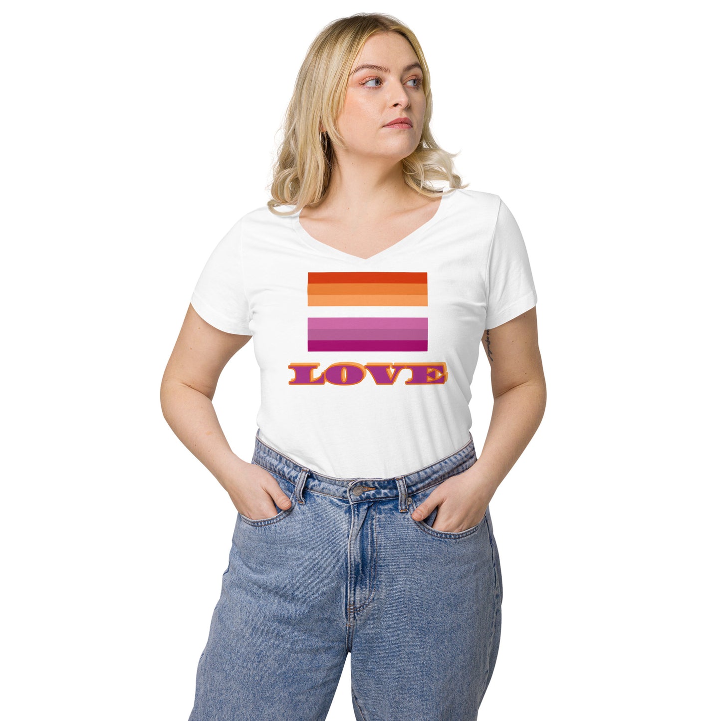 Lesbian Pride Flag  Fitted V-Neck Shirt