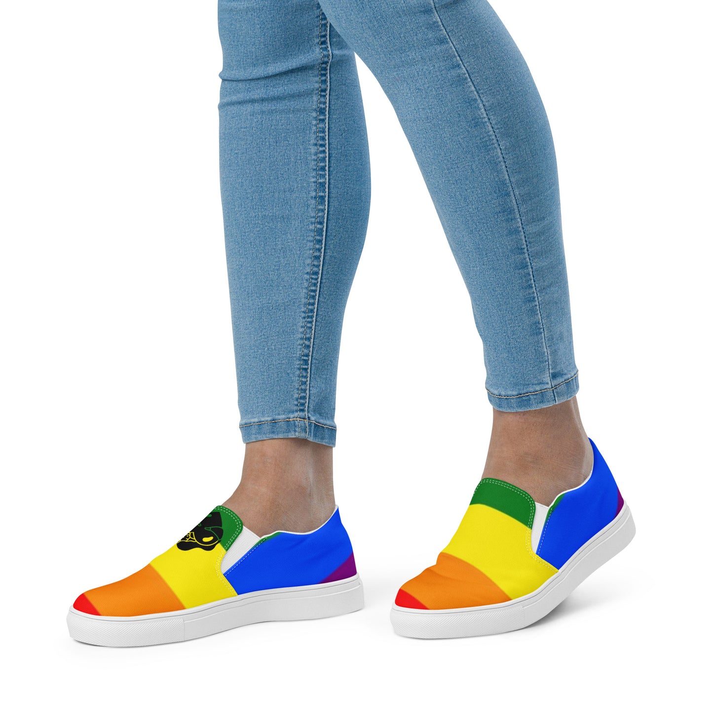 Pride Flag Women’s sized slip-on canvas shoes